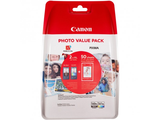 Canon Pg-560Xl Black And Cl-561Xl  Colour Ink Cartridge + Photo