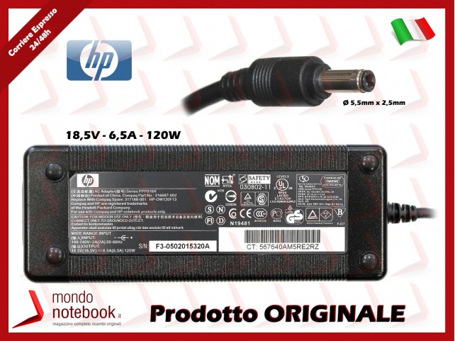 Alimentatore Originale HP 120W 18,5V 6,5A (5,5mm x 2,5mm) Alimentatore Originale HP 120W 18,5V 6,5A (5,5mm x 2,5mm)