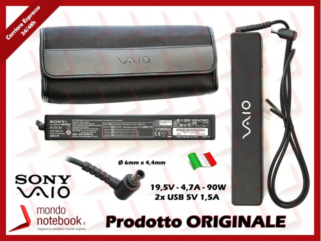 Alimentatore Originale SONY 90W 19,5V 4,7A - 2X USB 5V 1,5A (6mm X 4,4mm) 3P Alimentatore Originale SONY 90W 19,5V 4,7A - 2X USB 5V 1,5A (6mm X 4,4mm) 3P