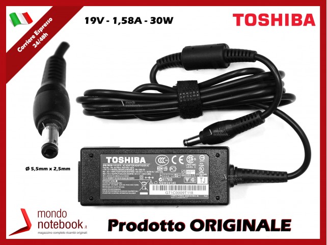 Alimentatore Originale TOSHIBA 30W 19V 1,58A (5,5mm x 2,5mm) Alimentatore Originale TOSHIBA 30W 19V 1,58A (5,5mm x 2,5mm)