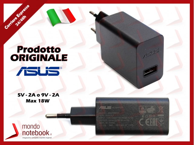 Alimentatore USB Originale ASUS (5,2V 7W 21,35A) (9V 18W 2A) 2P EU (Nero) Alimentatore USB Originale ASUS (5,2V 7W 21,35A) (9V 18W 2A) 2P EU (Nero)