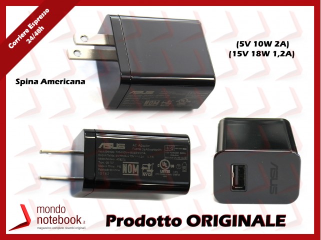 Alimentatore USB Originale ASUS (5V 10W 2A) (15V 18W 1,2A) 2P (NERO) US Americano Alimentatore USB Originale ASUS (5V 10W 2A) (15V 18W 1,2A) 2P (NERO) US Americano