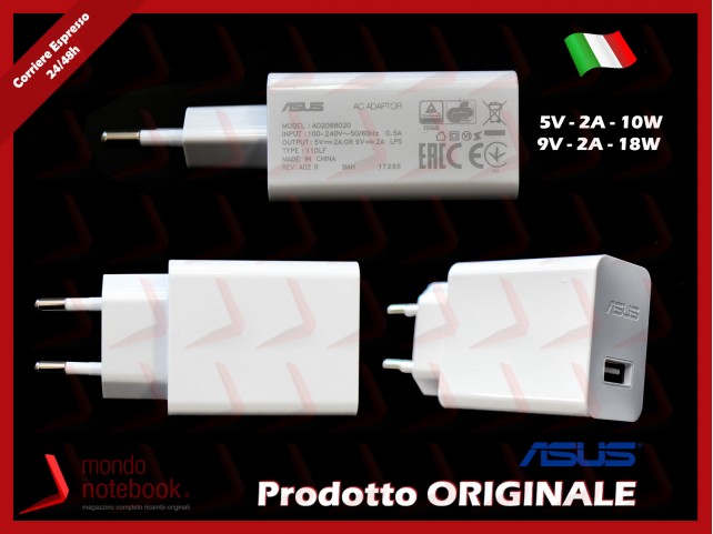 Alimentatore USB Originale ASUS (5V 10W 2A) (9V 18W 2A) 2P (BIANCO) Alimentatore USB Originale ASUS (5V 10W 2A) (9V 18W 2A) 2P (BIANCO)
