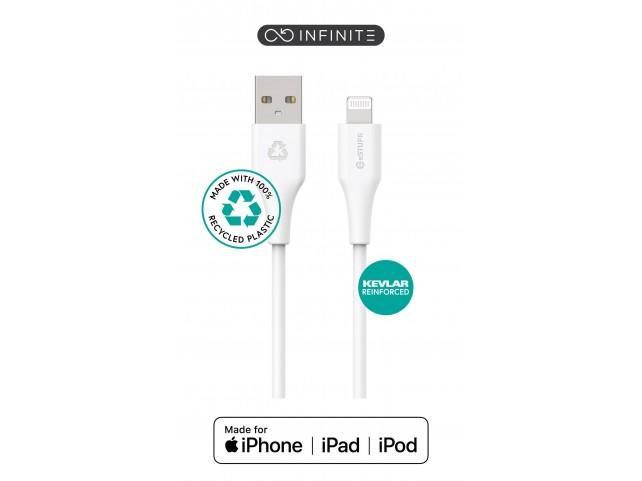 eSTUFF INFINITE USB-A to Lightning Cable MFI 1m White. Recycled eSTUFF INFINITE USB-A to Lightning Cable MFI 1m White. Recycled