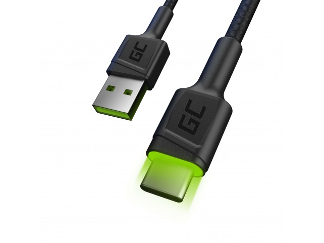 Green Cell Cable Ray USB-A USB-C 120cm with green LED backlight and support fast charging Ultra Charge, QC 3.0 Green Cell Cable Ray USB-A USB-C 120cm with green LED backlight and support fast charging Ultra Charge, QC 3.0