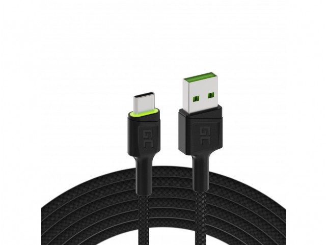 Green Cell Cable Ray USB-A - USB-C Green LED 200cm with support for Ultra Charge QC3.0 fast charging Green Cell Cable Ray USB-A - USB-C Green LED 200cm with support for Ultra Charge QC3.0 fast charging