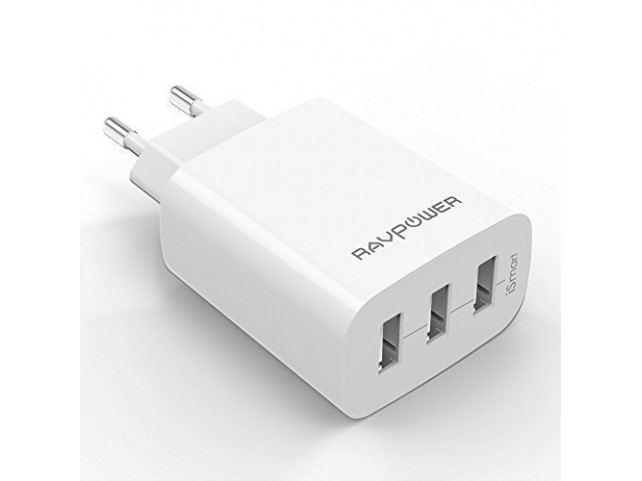 Caricatore USB da Muro a 3 Porte RAVPower (30W, 5V/6A), con Output Massima fino a 2.4A, Compatto per iPhone, iPad, Huawei, Sams Caricatore USB da Muro a 3 Porte RAVPower (30W, 5V/6A), con Output Massima fino a 2.4A, Compatto per iPhone, iPad, Huawei, Sams