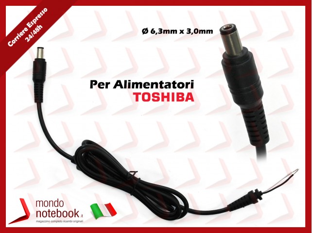 Cavo Alimentazione con Connettore per Alimentatore TOSHIBA DC Power Jack da 6,3x3,0mm (1,2mt) Cavo Alimentazione con Connettore per Alimentatore TOSHIBA DC Power Jack da 6,3x3,0mm (1,2mt)