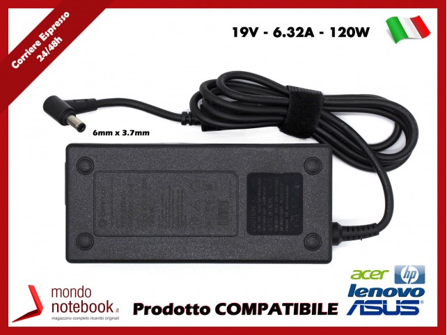 Alimentatore Compatibile Asus Lenovo Acer HP 120W 19V 6.32A (6mm x 3.7mm) Alimentatore Compatibile Asus Lenovo Acer HP 120W 19V 6.32A (6mm x 3.7mm)