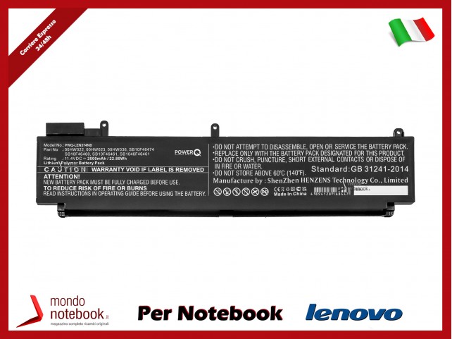 Batteria PowerQ per Lenovo T460s-2MCD 2000 mAh 11.4V P/N 00HW022 Nero Batteria PowerQ per Lenovo T460s-2MCD 2000 mAh 11.4V P/N 00HW022 Nero