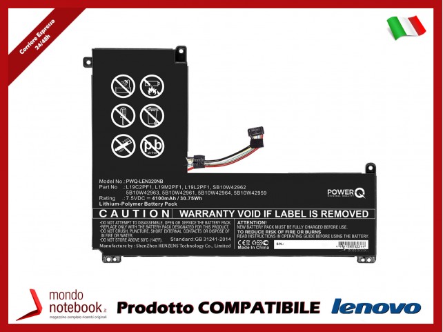 Batteria PowerQ per Lenovo IdeaPad 1-11IGL05 4100 mAh 7.5V P/N 5B10W42959 Nero Batteria PowerQ per Lenovo IdeaPad 1-11IGL05 4100 mAh 7.5V P/N 5B10W42959 Nero