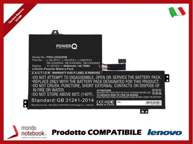 Batteria PowerQ per Lenovo 100e 2nd Gen 81M8002QAU 4050 mAh 11.55V P/N 5B10Q13162 Nero Batteria PowerQ per Lenovo 100e 2nd Gen 81M8002QAU 4050 mAh 11.55V P/N 5B10Q13162 Nero