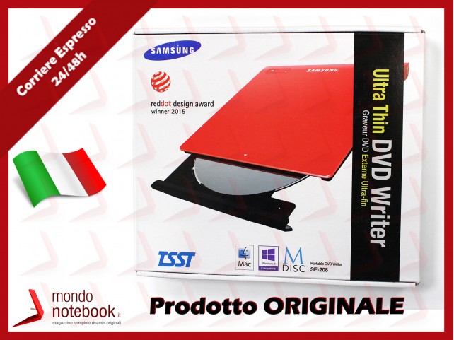 Masterizzatore Unità Ottica DVD/R/RW Samsung Slim SE-208GB USB 2.0 (Esterno) ROSSO Masterizzatore Unità Ottica DVD/R/RW Samsung Slim SE-208GB USB 2.0 (Esterno) ROSSO