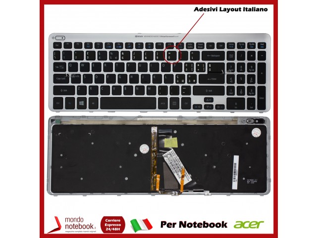 Tastiera Notebook ACER Aspire V5-531 V5-571 (FRAME SILVER) (CON ADESIVI LAYOUT ITA) Tastiera Notebook ACER Aspire V5-531 V5-571 (FRAME SILVER) (CON ADESIVI LAYOUT ITA)