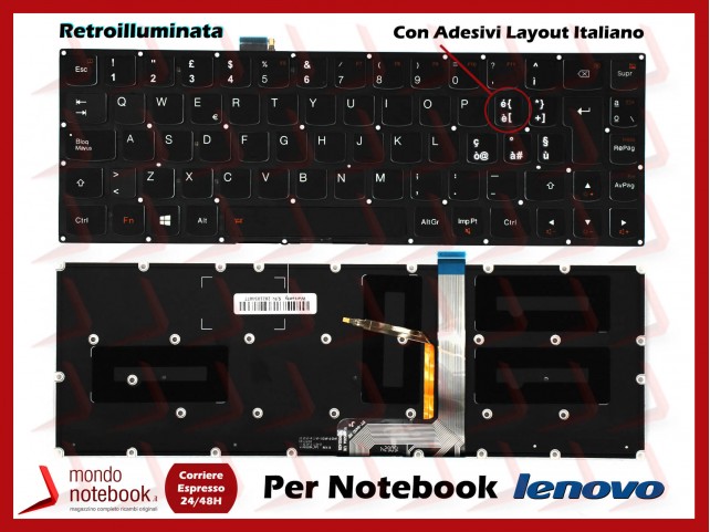 Tastiera Notebook Lenovo Yoga 3 PRO 1370 Retroilluminata - con ADESIVI LAYOUT ITALIANO Tastiera Notebook Lenovo Yoga 3 PRO 1370 Retroilluminata - con ADESIVI LAYOUT ITALIANO
