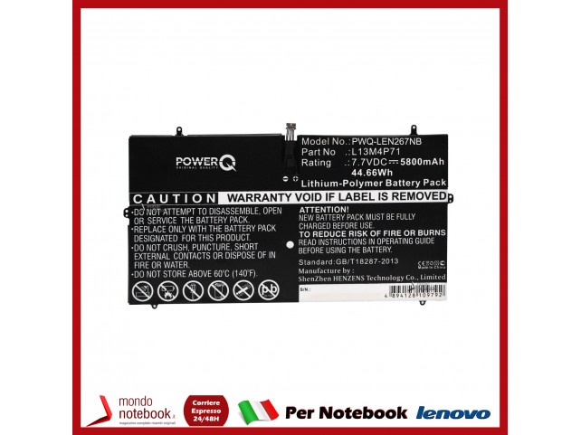 Batteria PowerQ per Lenovo Yoga 3 Pro 5800 mAh 7.7V P/N 121500264 Nero Batteria PowerQ per Lenovo Yoga 3 Pro 5800 mAh 7.7V P/N 121500264 Nero