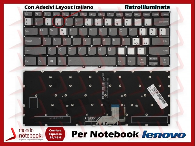 Tastiera Notebook Lenovo Yoga 7 C930 C930-13IKB (Grey) con Adesivi Layout ITA Tastiera Notebook Lenovo Yoga 7 C930 C930-13IKB (Grey) con Adesivi Layout ITA
