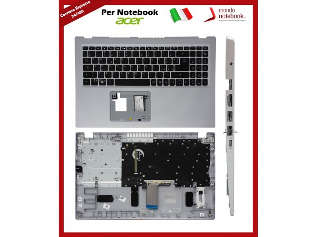 Tastiera con Top Case ACER Aspire A515-56 A115-32 A315-35 Silver Retroilluminata con porta Type-C Tastiera con Top Case ACER Aspire A515-56 A115-32 A315-35 Silver Retroilluminata con porta Type-C
